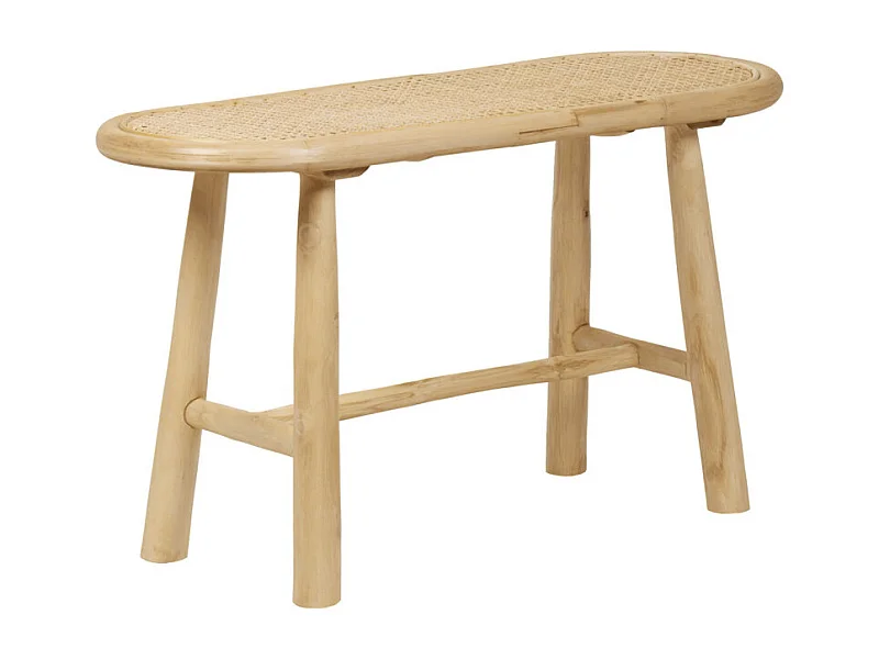 Banc / Bout de lit en teck massif avec cannage rotin L. 80 cm - BRUNO