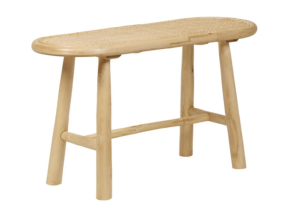 Banc / Bout de lit en teck massif avec cannage rotin L. 80 cm - BRUNO