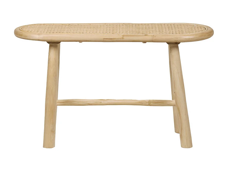 Banc / Bout de lit en teck massif avec cannage rotin L. 80 cm - BRUNO