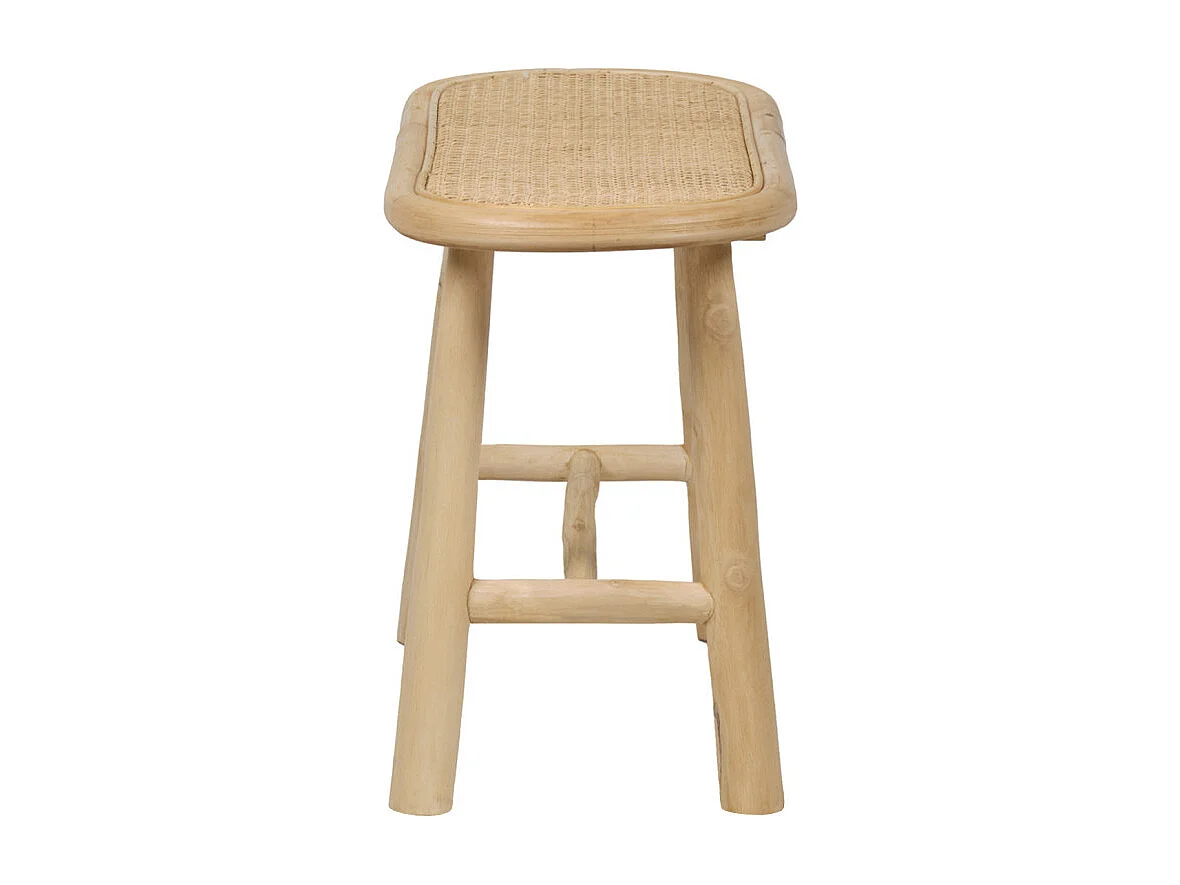 Banc / Bout de lit en teck massif avec cannage rotin L. 80 cm - BRUNO