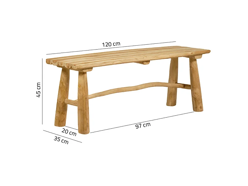 Banc / Bout de lit en bois de teck massif L. 120 cm - MARIANO