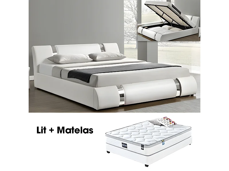 Ensemble Matelas Sommier Coffre Blanc 140 Nova