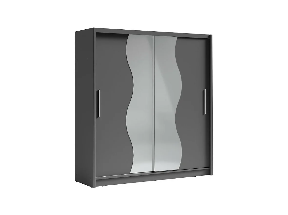 Armoire 2 portes coulissantes avec miroir 205 cm - gris graphite - Collection BAHIA