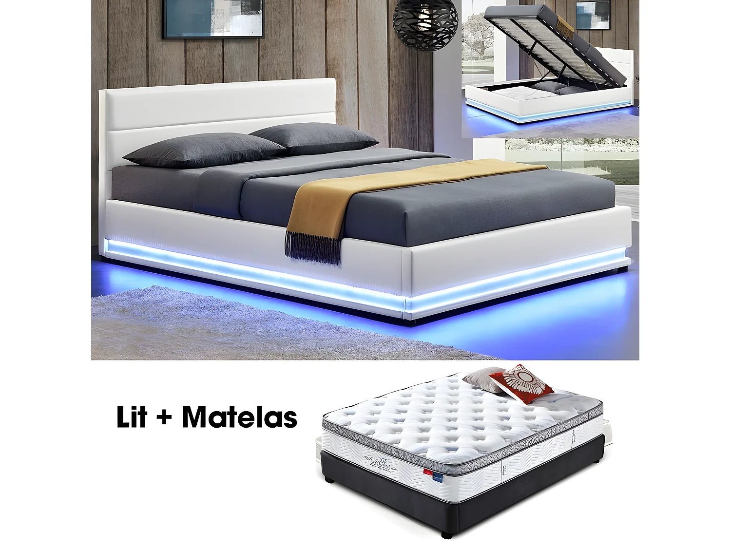 Matelas + Sommier Ava Et Matelas Pure 160 Blanc