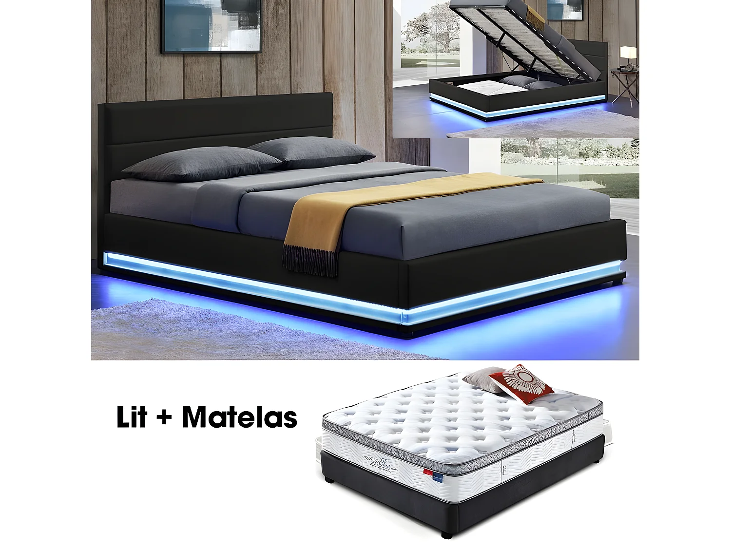 Matelas + Sommier Ava Et Matelas Pure 160 Noir