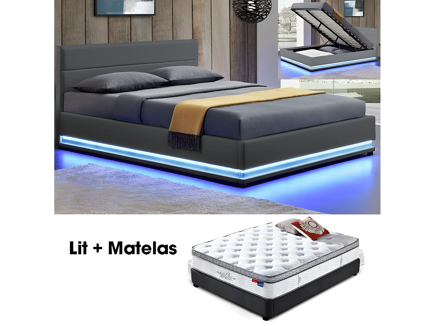 Matelas + Sommier Ava Et Matelas Pure 160 Gris