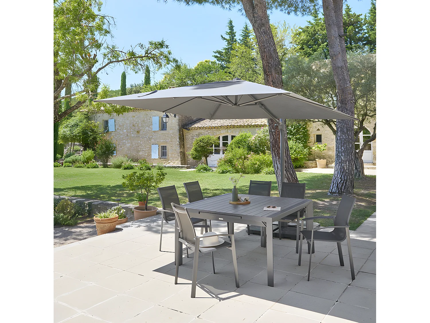 Parasol décentré Melhia 3x3 m oléfine anthracite Hespéride