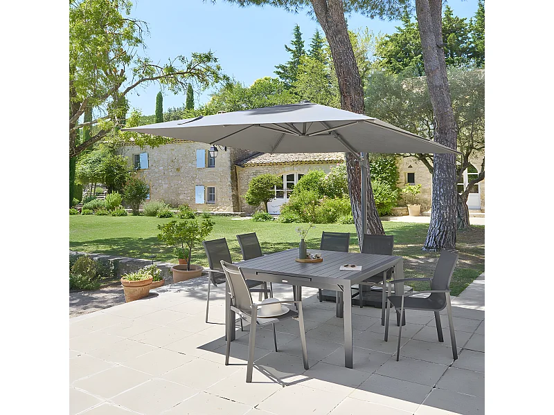 Parasol décentré Melhia 3x3 m oléfine anthracite Hespéride