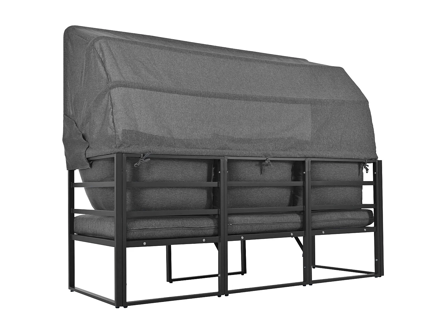 Multifunctioneel ijzeren tuinmeubel - Loungebank met verstelbare luifel - 5 zitplaatsen en 1 salontafel - Grijs