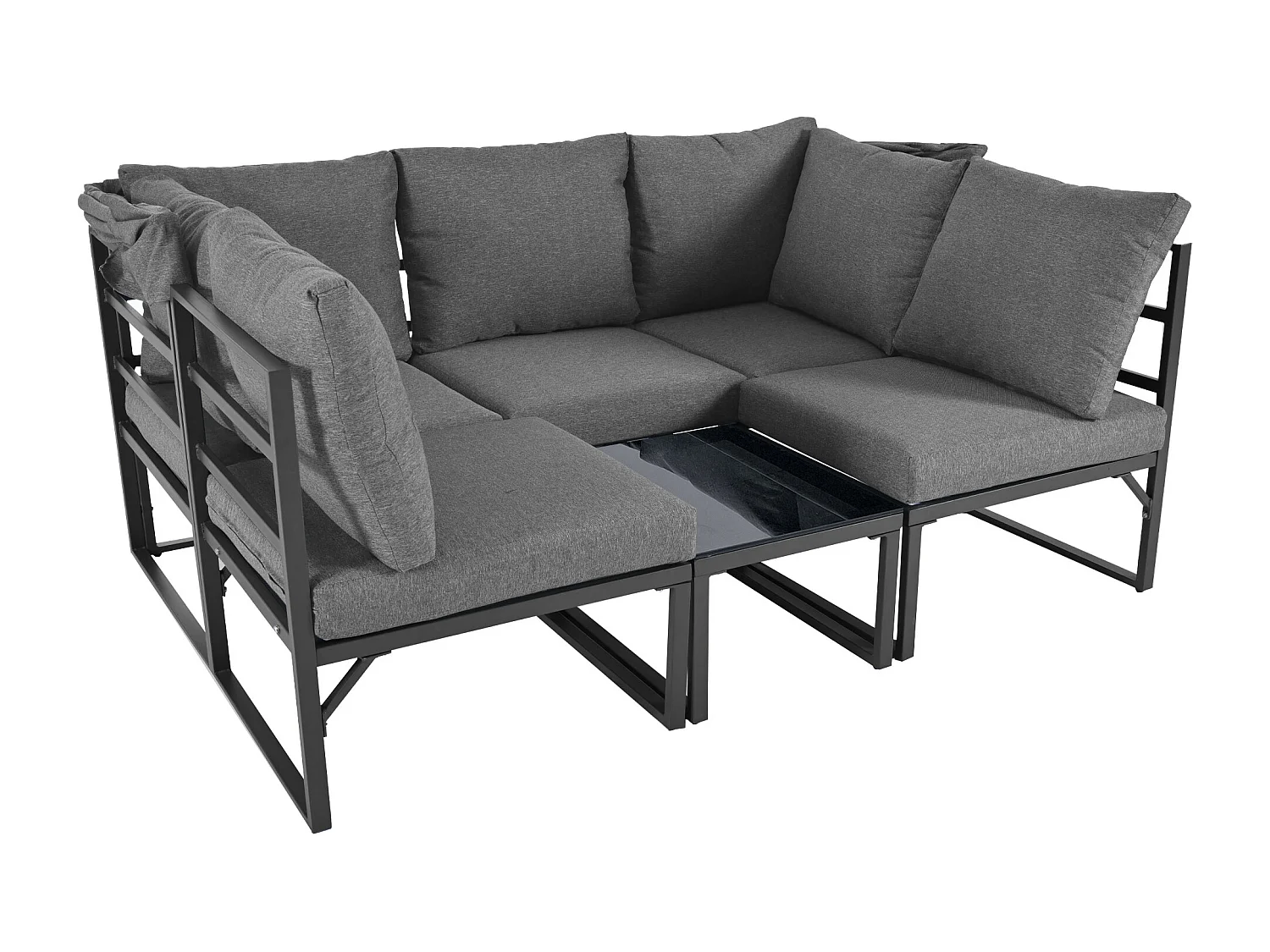 Muebles de jardín multifuncionales de hierro - Sofá lounge con dosel ajustable - 5 asientos y 1 mesa de centro - Gris