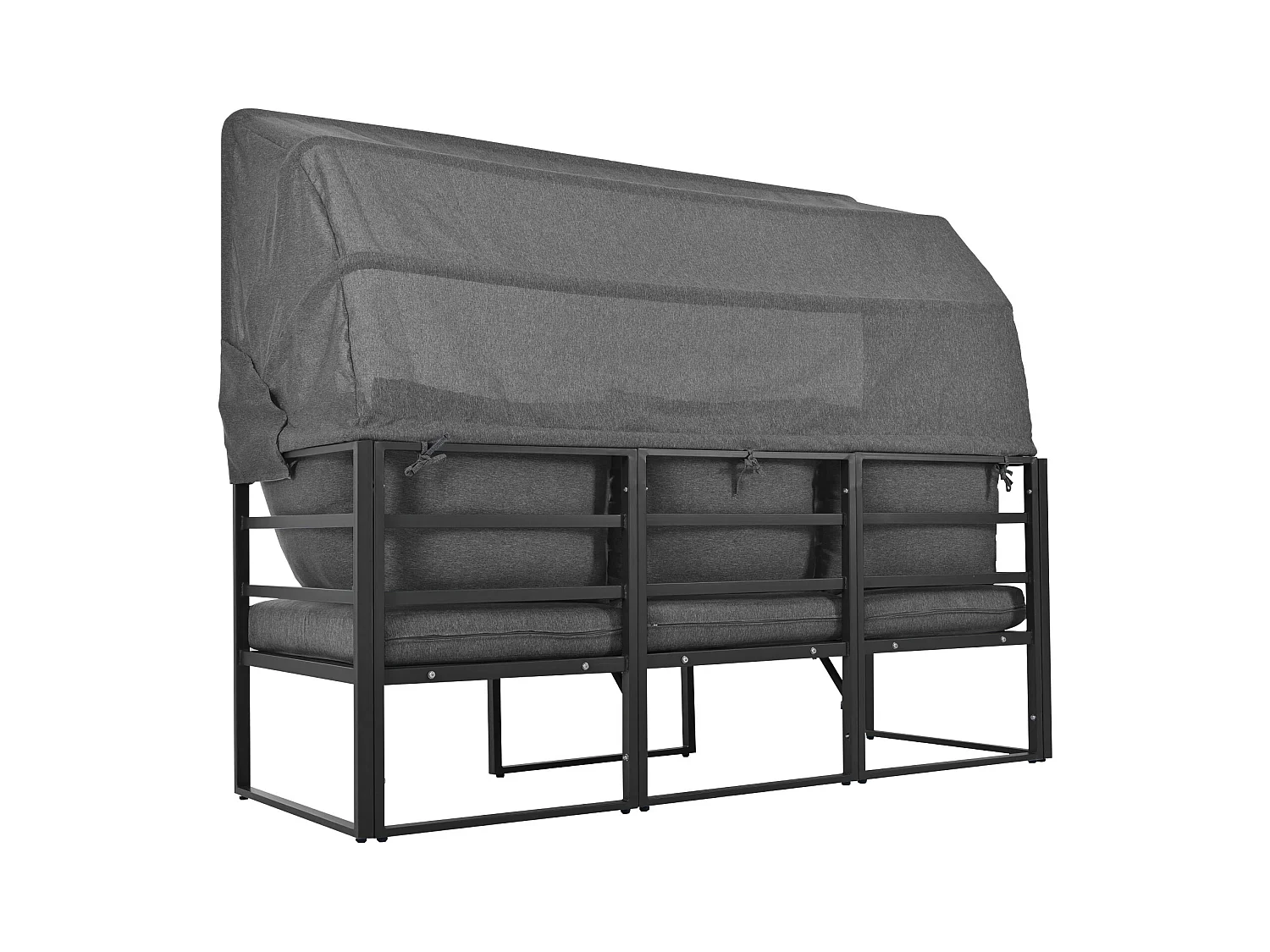 Muebles de jardín multifuncionales de hierro - Sofá lounge con dosel ajustable - 5 asientos y 1 mesa de centro - Gris