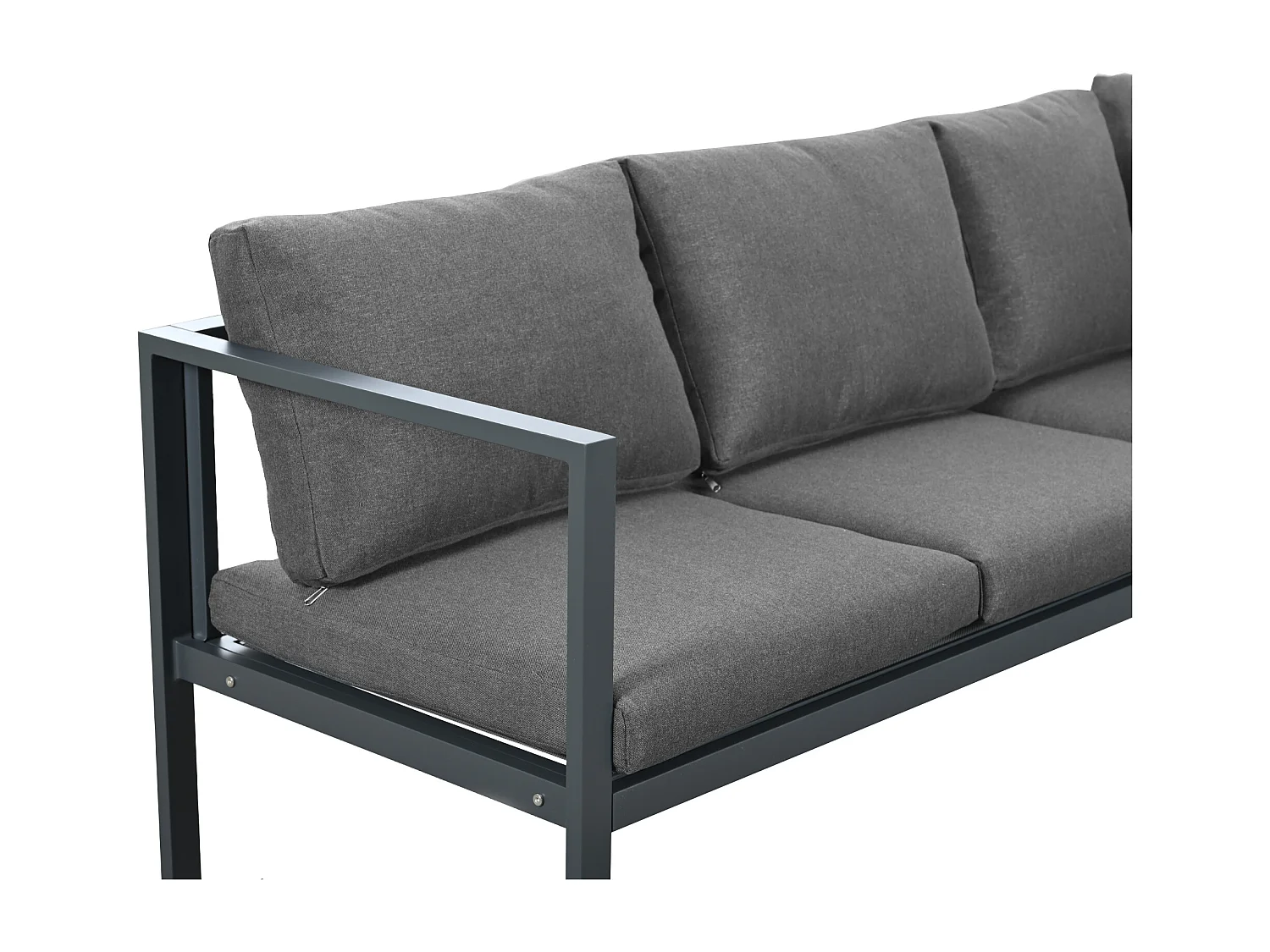 Muebles de jardín de aluminio - 2 sofás, 1 taburete y 2 mesas de centro - con todos los cojines - Gris