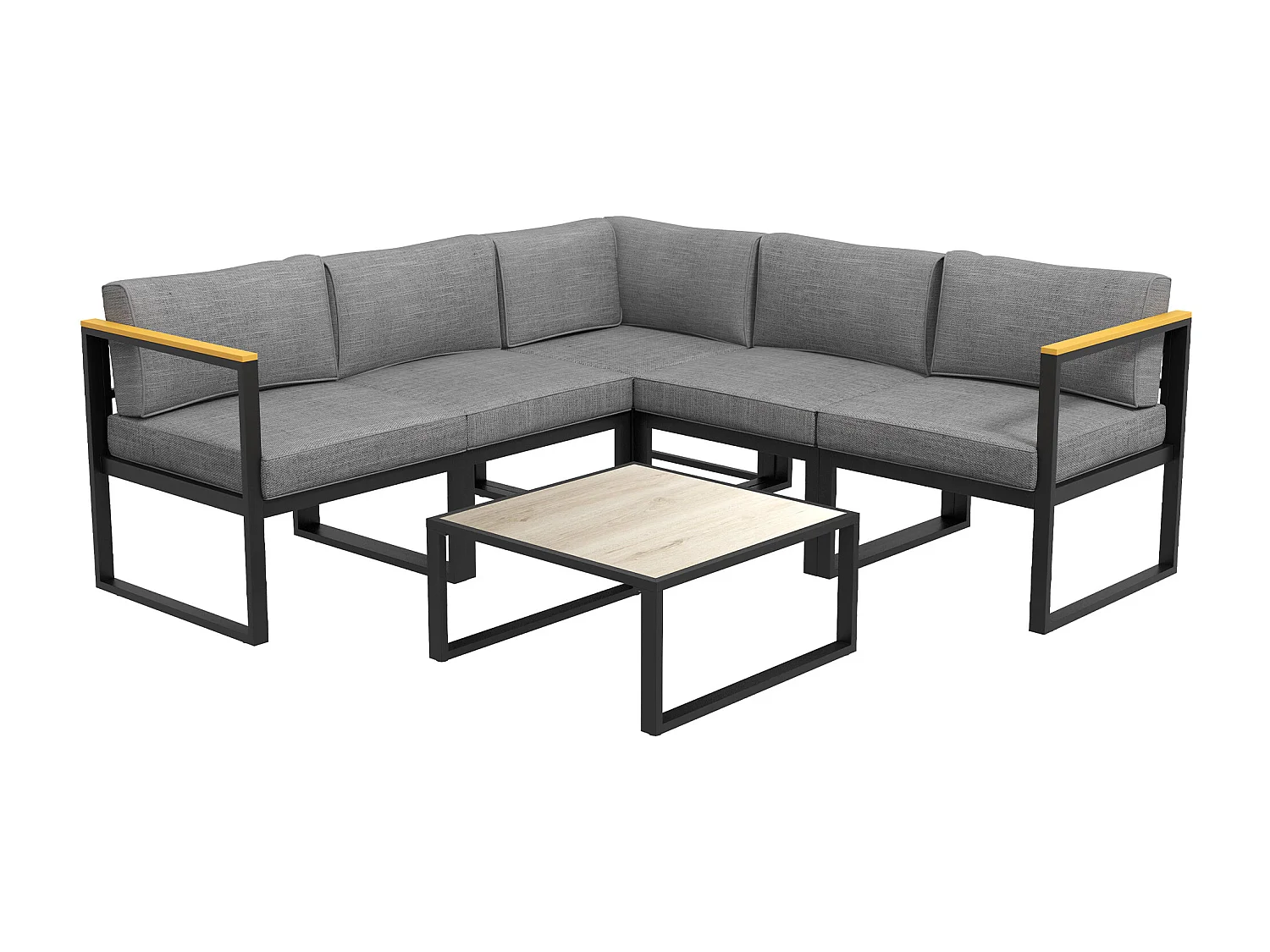 Ensemble salon de jardin d'angle 5 places design contemporain table basse coussins alu