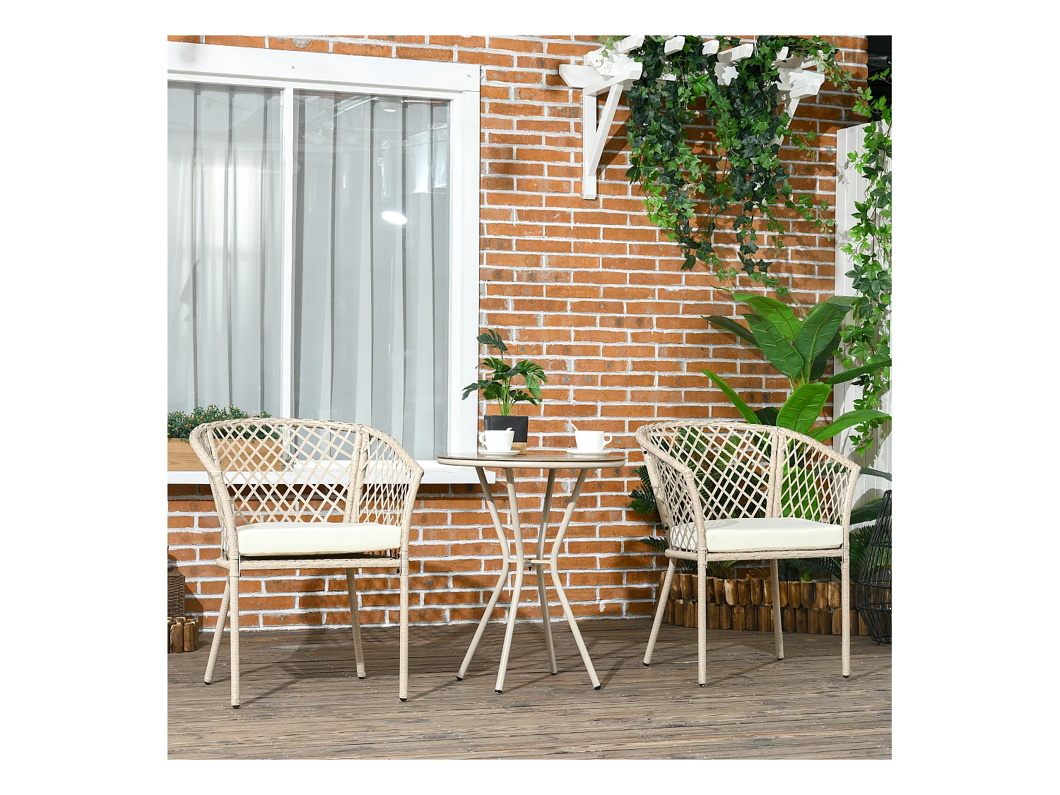 Ensemble salon de jardin 2 places 3 pièces avec coussins résine tressée beige