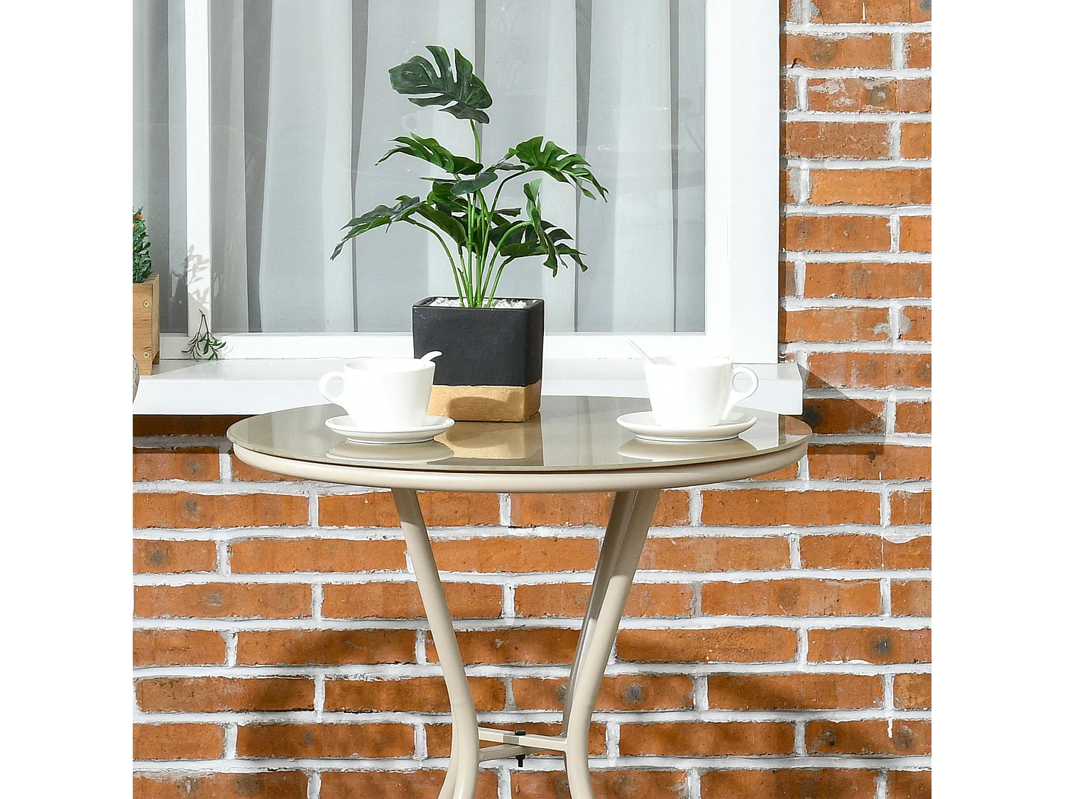 Ensemble salon de jardin 2 places 3 pièces avec coussins résine tressée beige