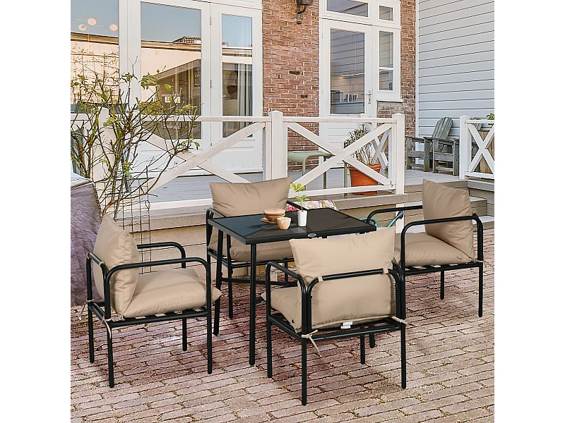 Ensemble salon de jardin 4 places 5 pièces - table à manger, 4 chaises, 4 coussins