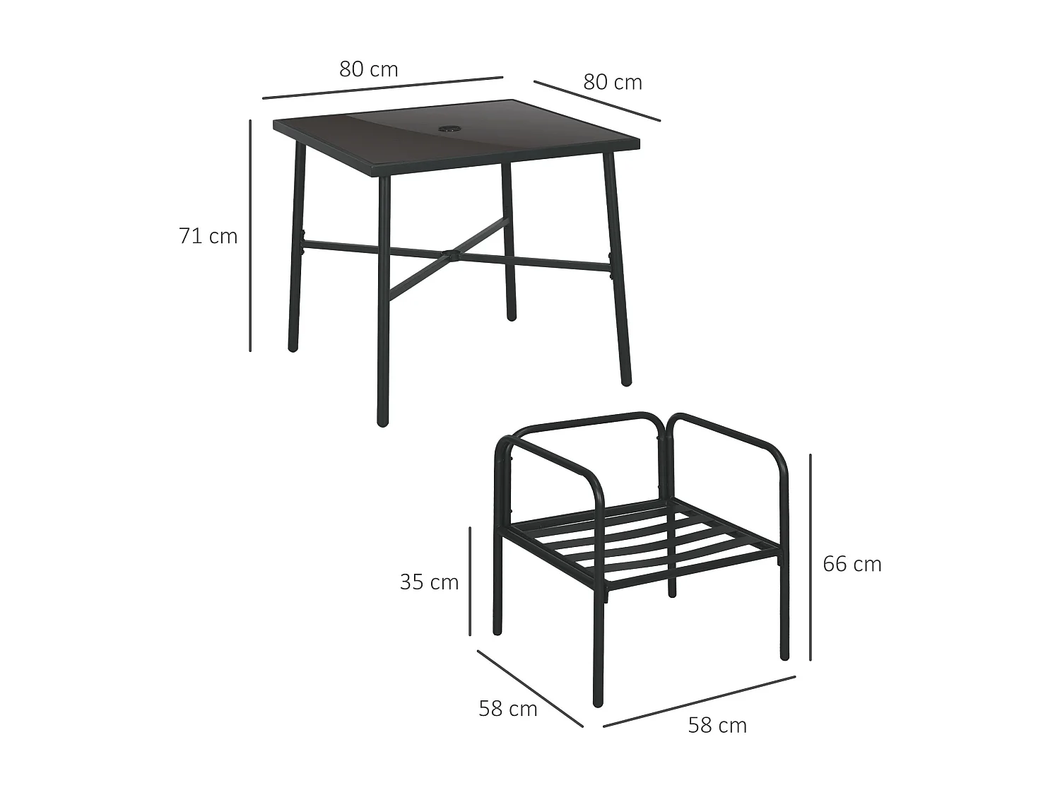 Ensemble salon de jardin 4 places 5 pièces - table à manger, 4 chaises, 4 coussins