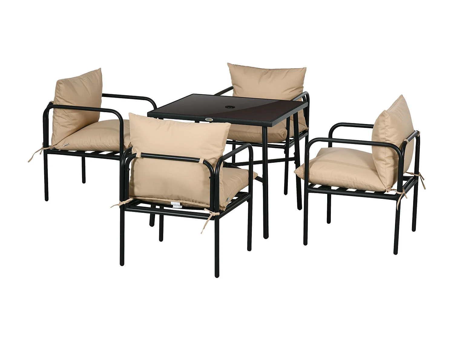 Ensemble salon de jardin 4 places 5 pièces - table à manger, 4 chaises, 4 coussins