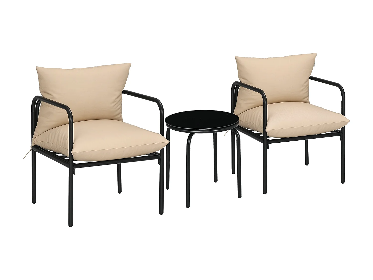Ensemble salon de jardin 2 places 3 pièces avec coussins beige