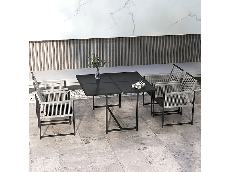 Ensemble salon de jardin design Acapulco encastrable 4 places 5 pièces noir gris