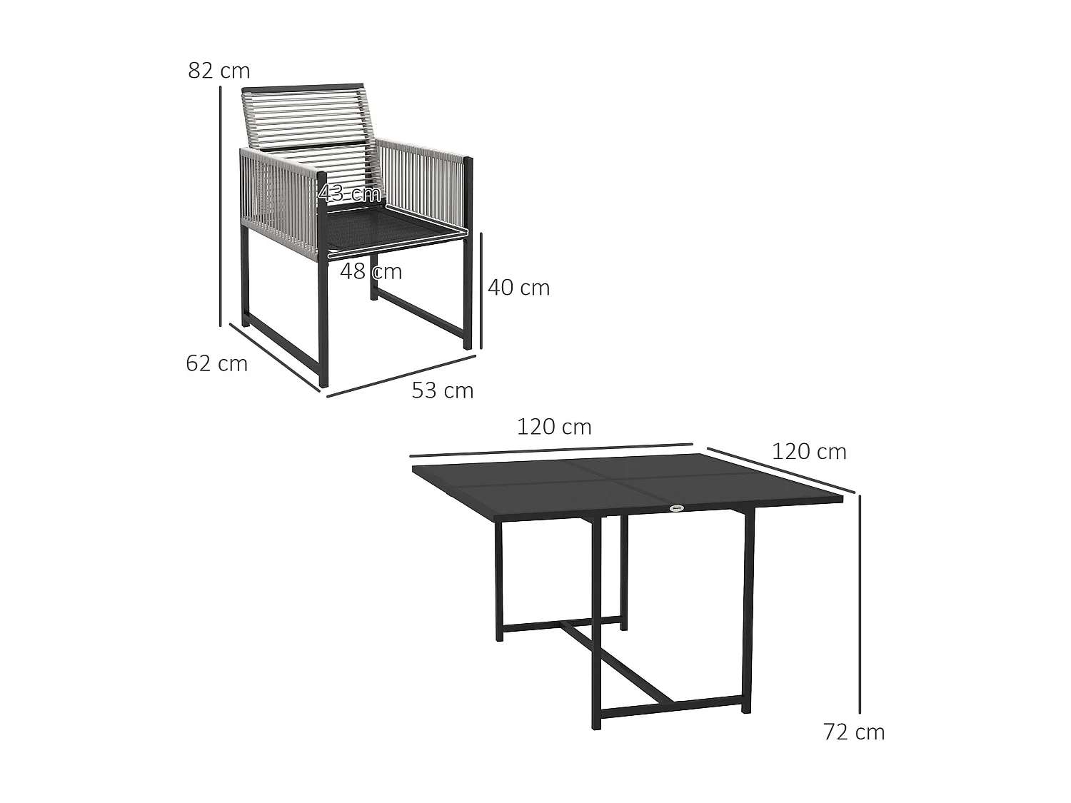 Ensemble salon de jardin design Acapulco encastrable 4 places 5 pièces noir gris