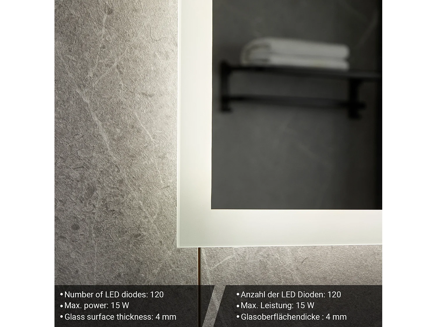 Miroir LED - 80x60 cm - avec haut-parleur Bluetooth + horloge digitale