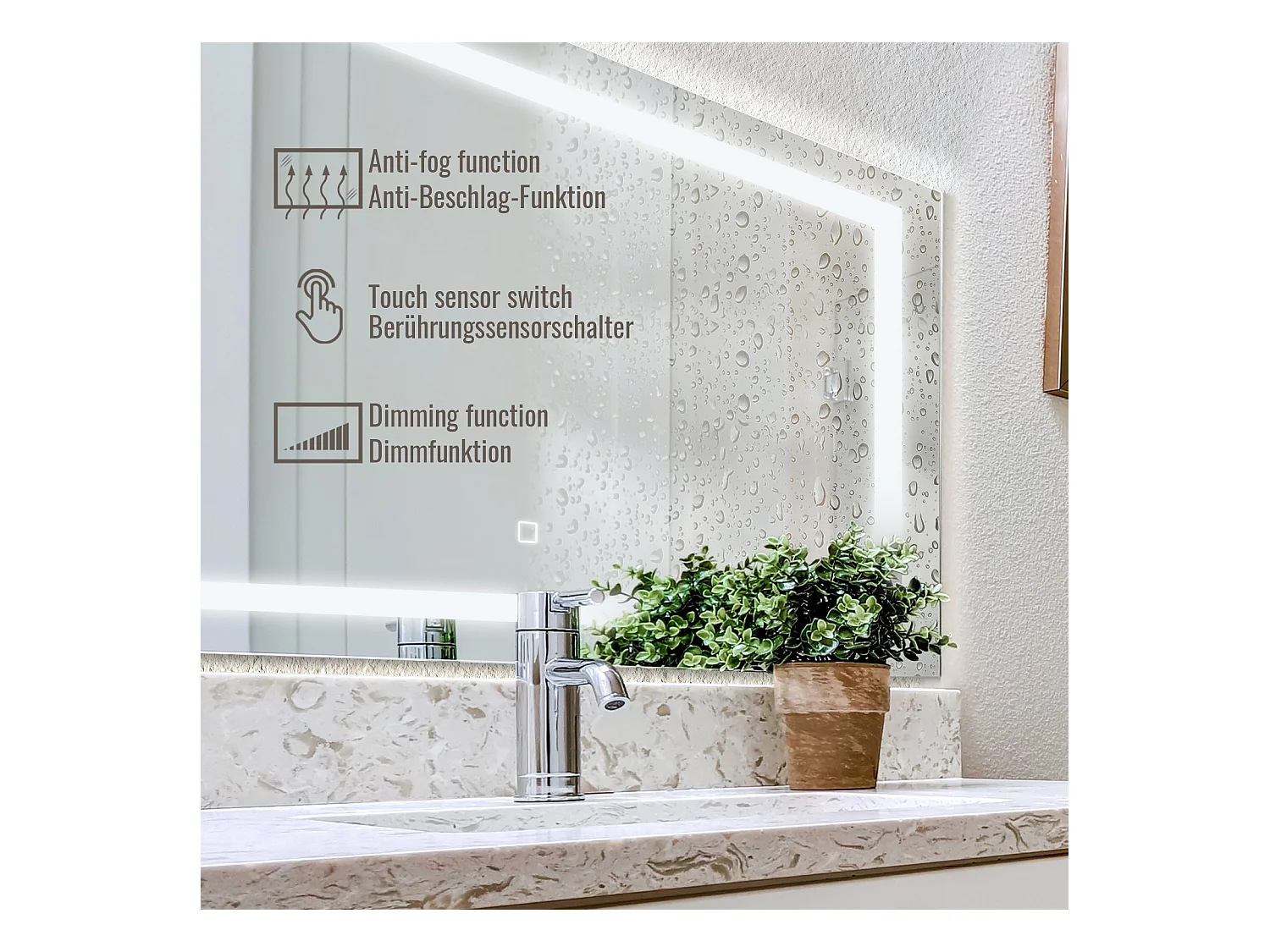 Miroir LED - 120x70 cm - avec fonction anti-condensation - dimmable
