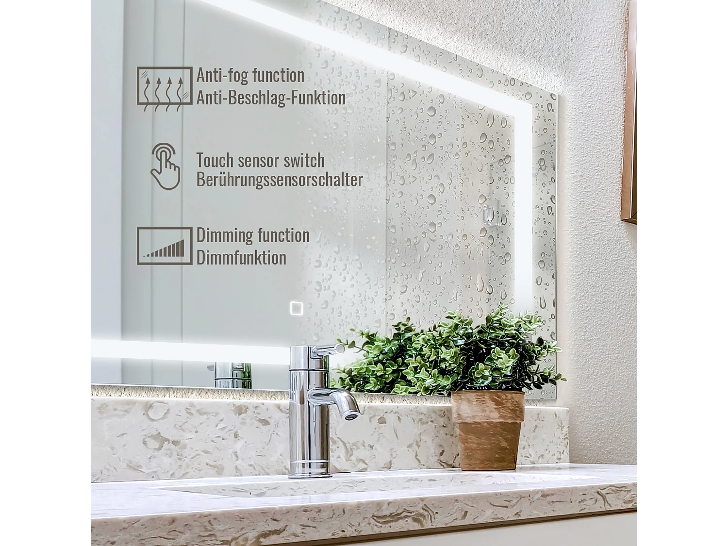 Led spiegel - 120x70 cm - met anti condens functie - dimbaar