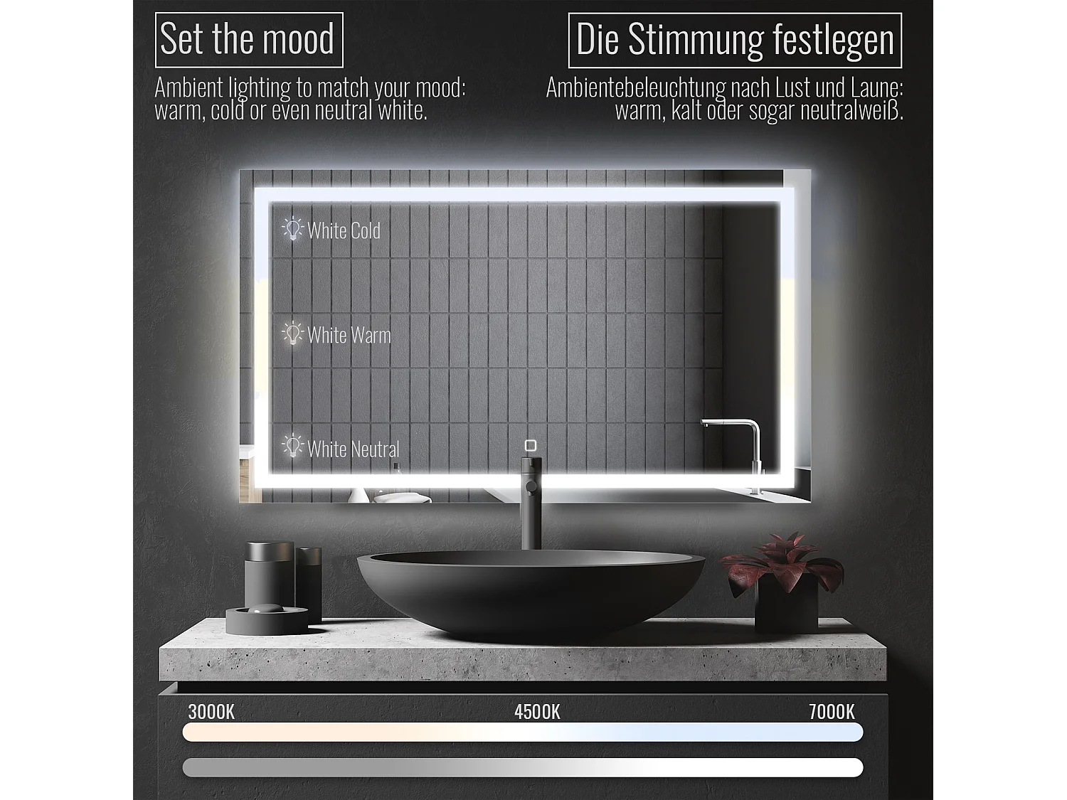 Led spiegel - 120x70 cm - met anti condens functie - dimbaar