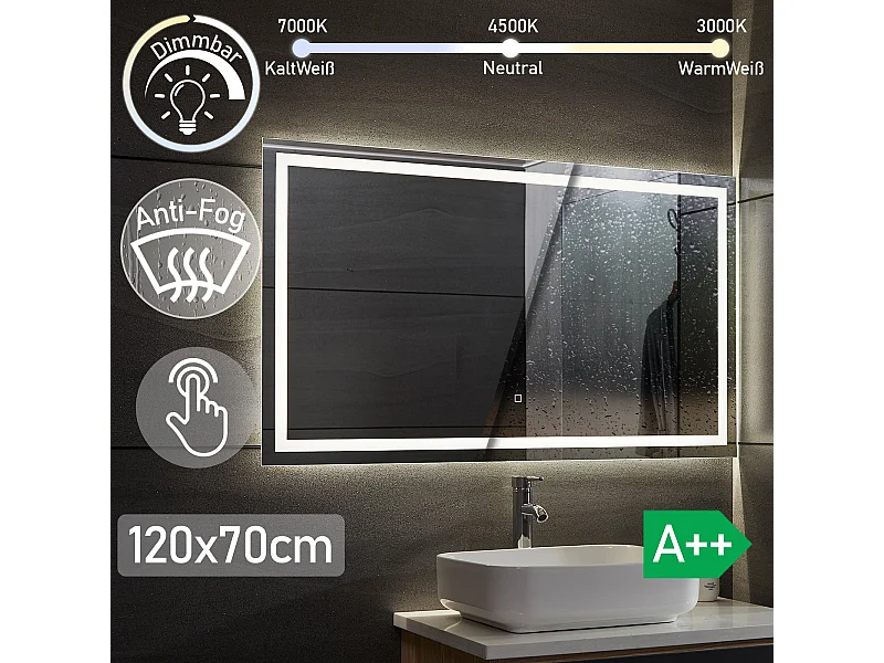 Led spiegel - 120x70 cm - met anti condens functie - dimbaar