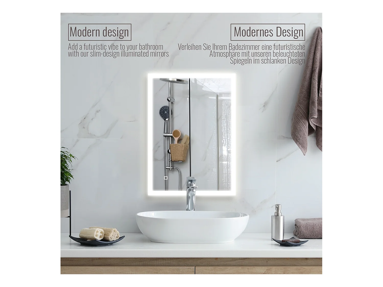 Led spiegel - 50x70 cm - met anti condens functie - dimbaar