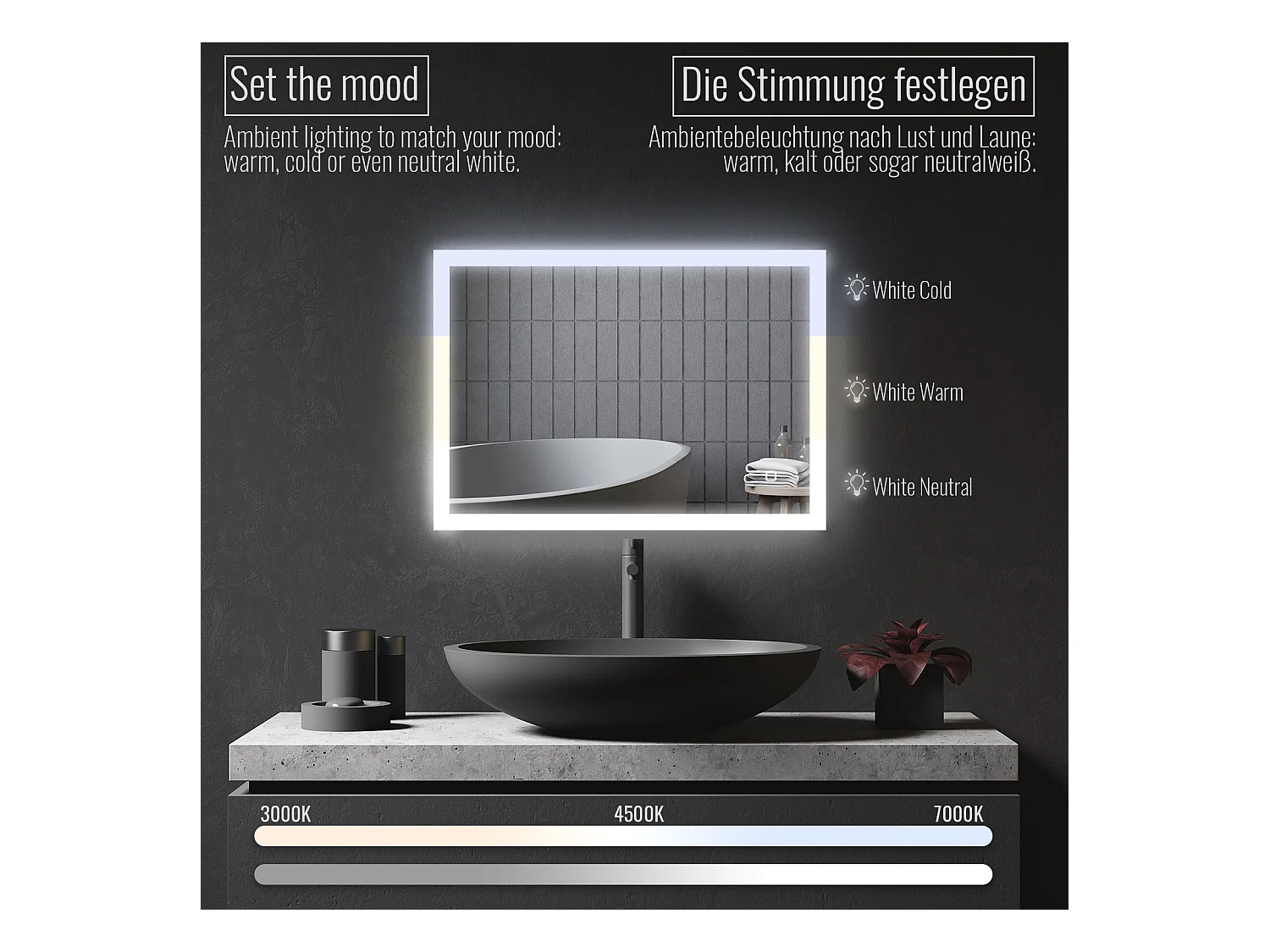 Led spiegel - 50x70 cm - met anti condens functie - dimbaar
