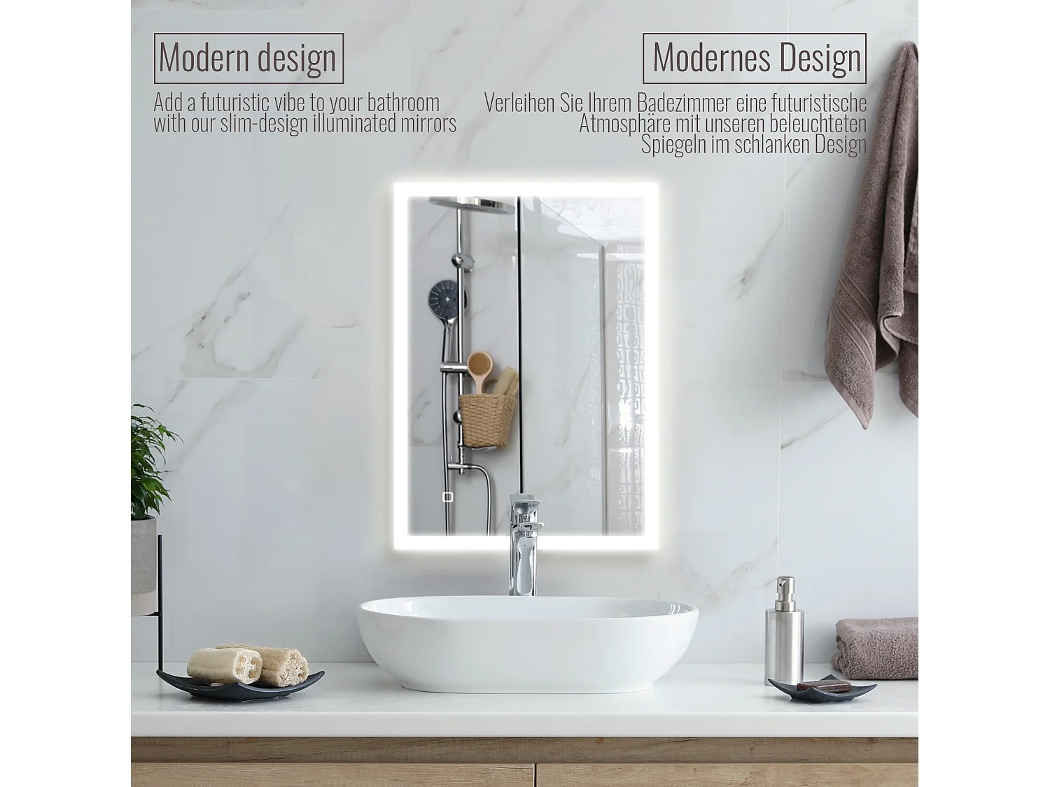 Miroir LED - 50x70 cm - avec fonction anti-condensation - dimmable