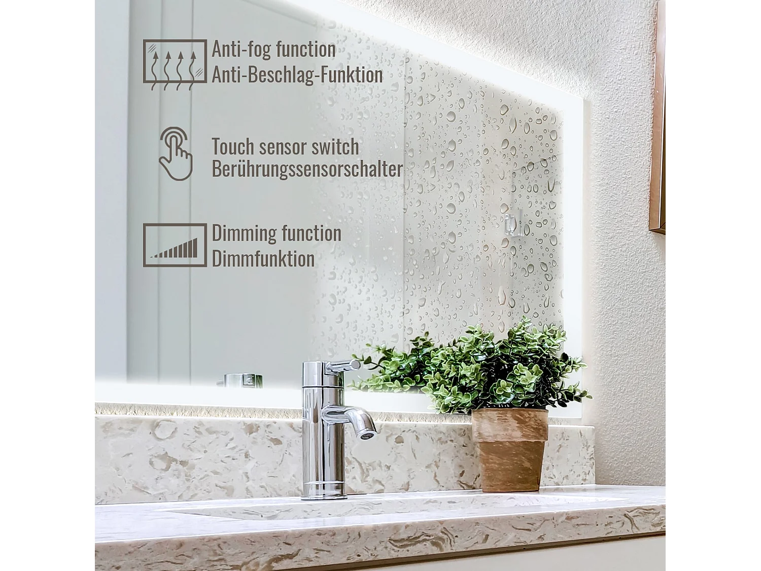 Miroir LED - 50x70 cm - avec fonction anti-condensation - dimmable