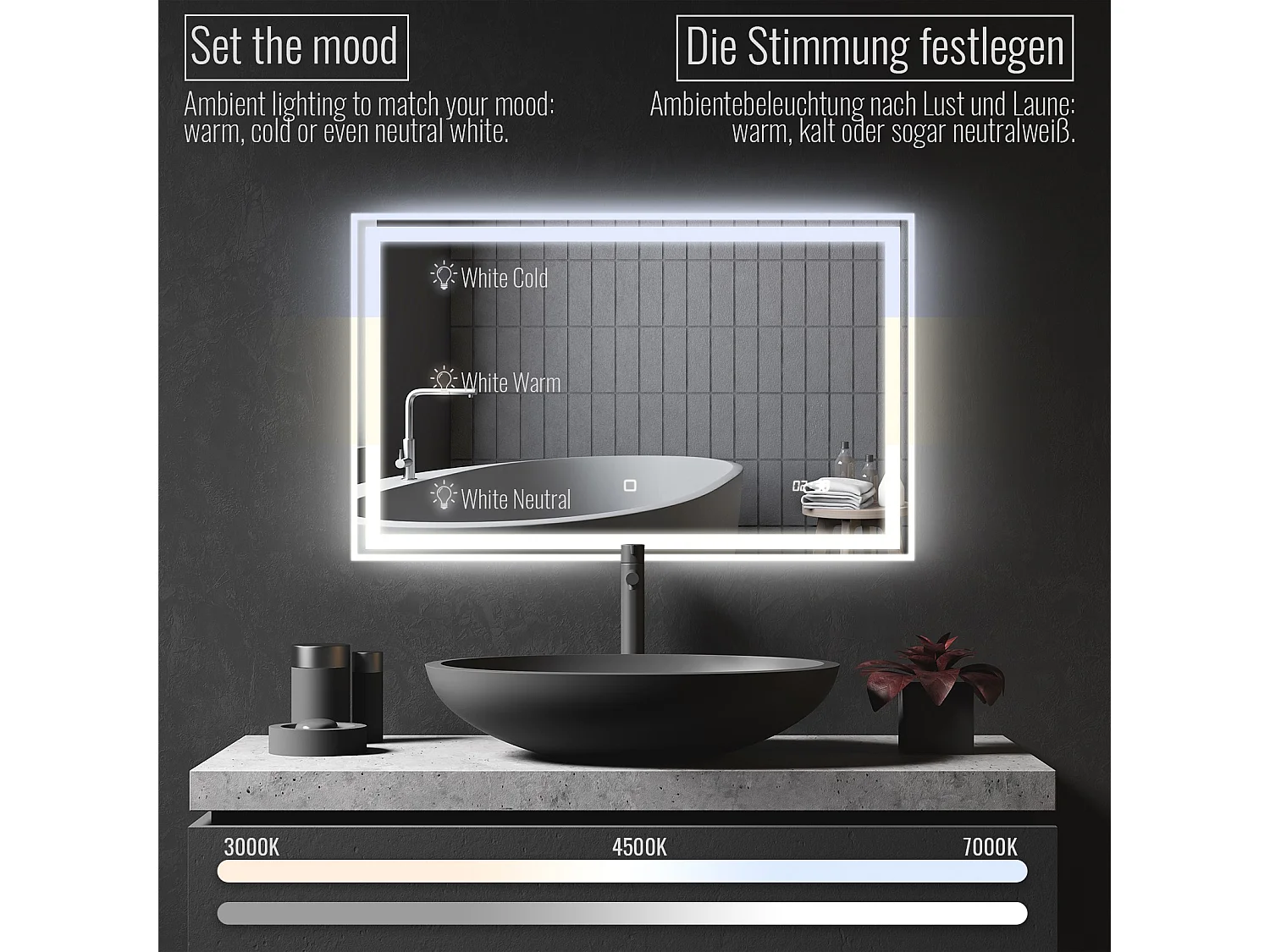 Led spiegel - 100x60 cm - met anti condens functie + digitale klok