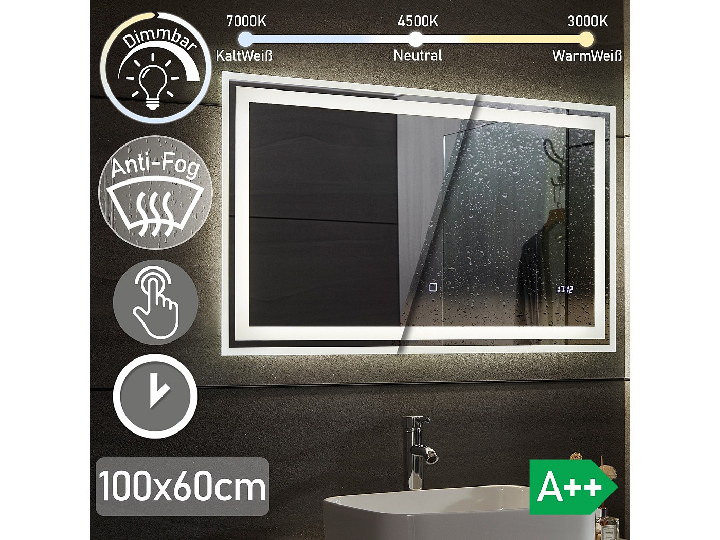 Alasta Baltimore Miroir LED Arrondi 100x60 Cm Lumière Neutre