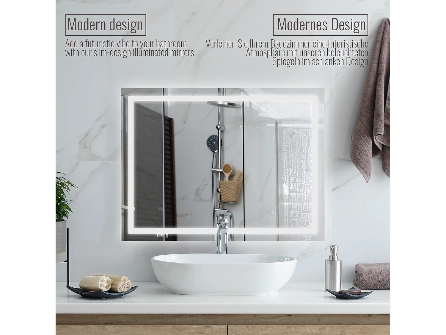 Led spiegel - 90x60 cm - met anti condens functie - dimbaar