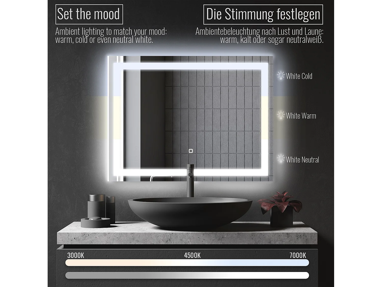 Led spiegel - 90x60 cm - met anti condens functie - dimbaar