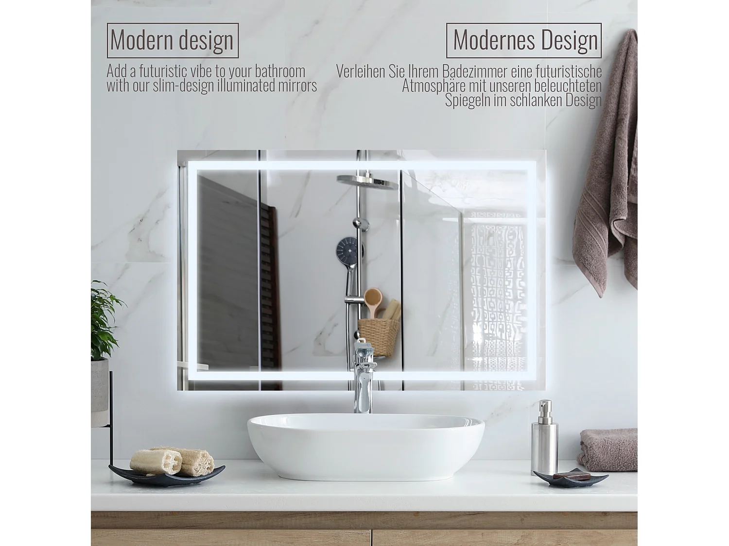 Led spiegel - 100x70 cm - met anti condens functie - dimbaar