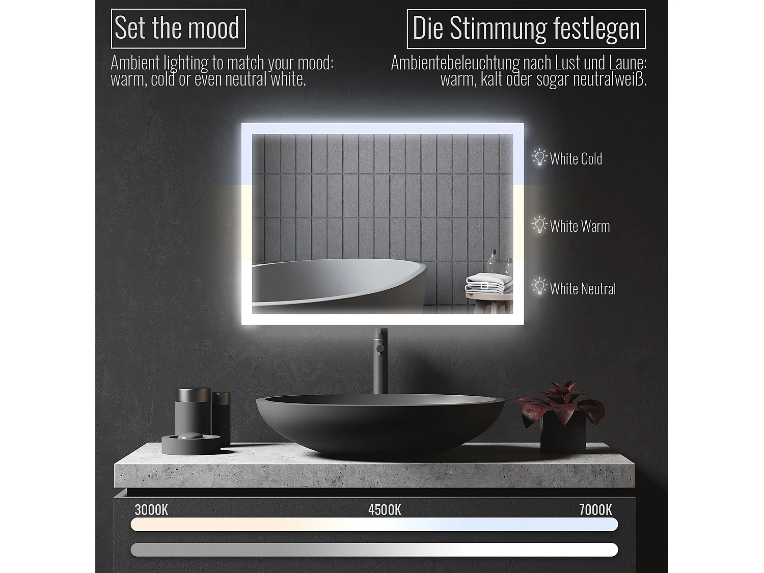 Led spiegel - 80x60 cm - met anti condens functie - dimbaar