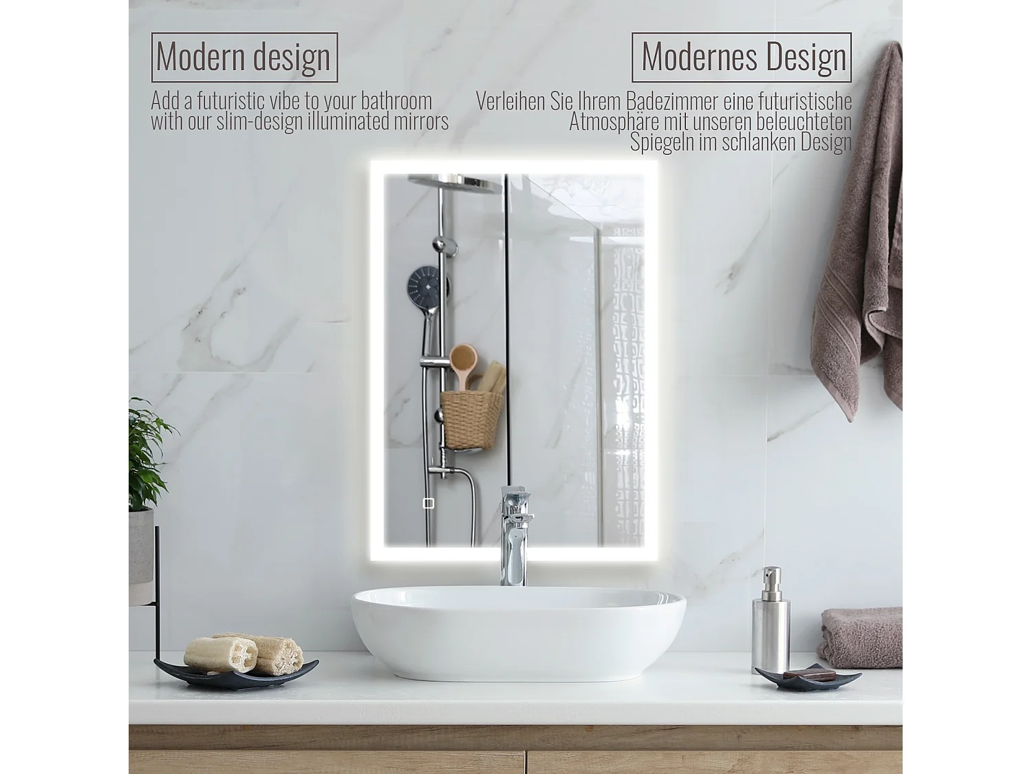 Miroir LED - 80x60 cm - avec fonction anti-condensation - dimmable