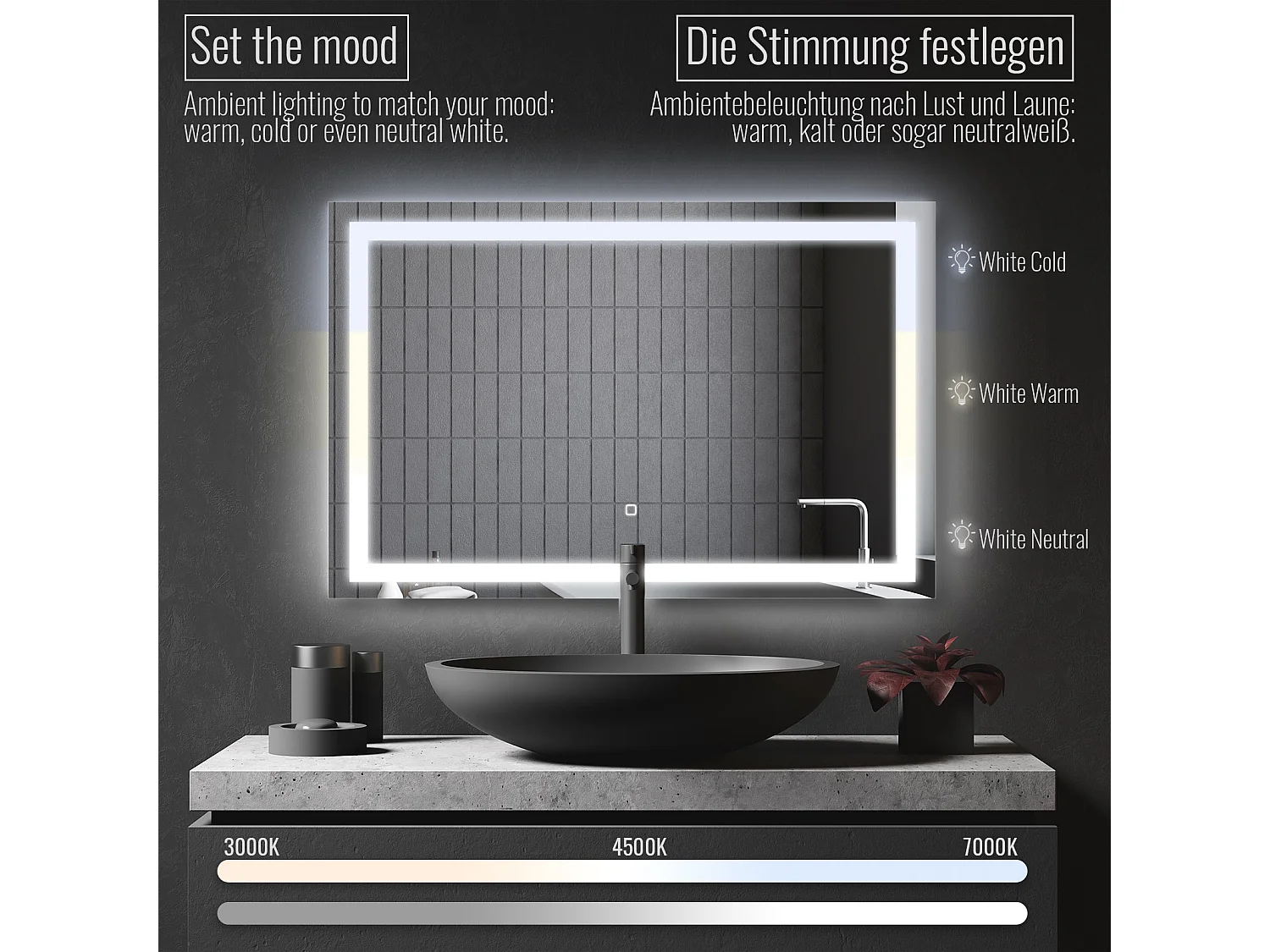 Led spiegel - 100x80 cm - met anti condens functie