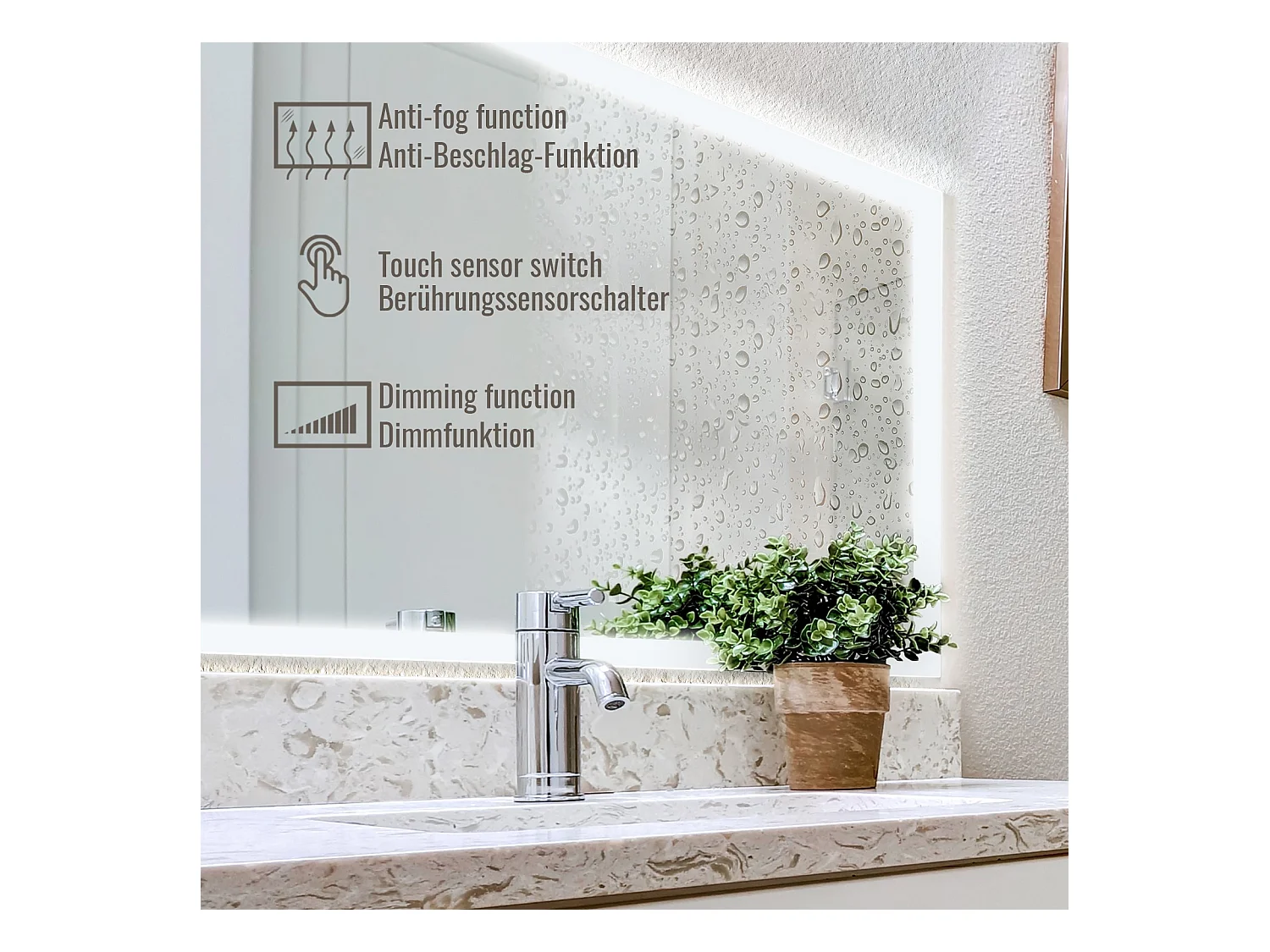 Miroir LED - 120x60 cm - avec fonction anti-condensation - dimmable