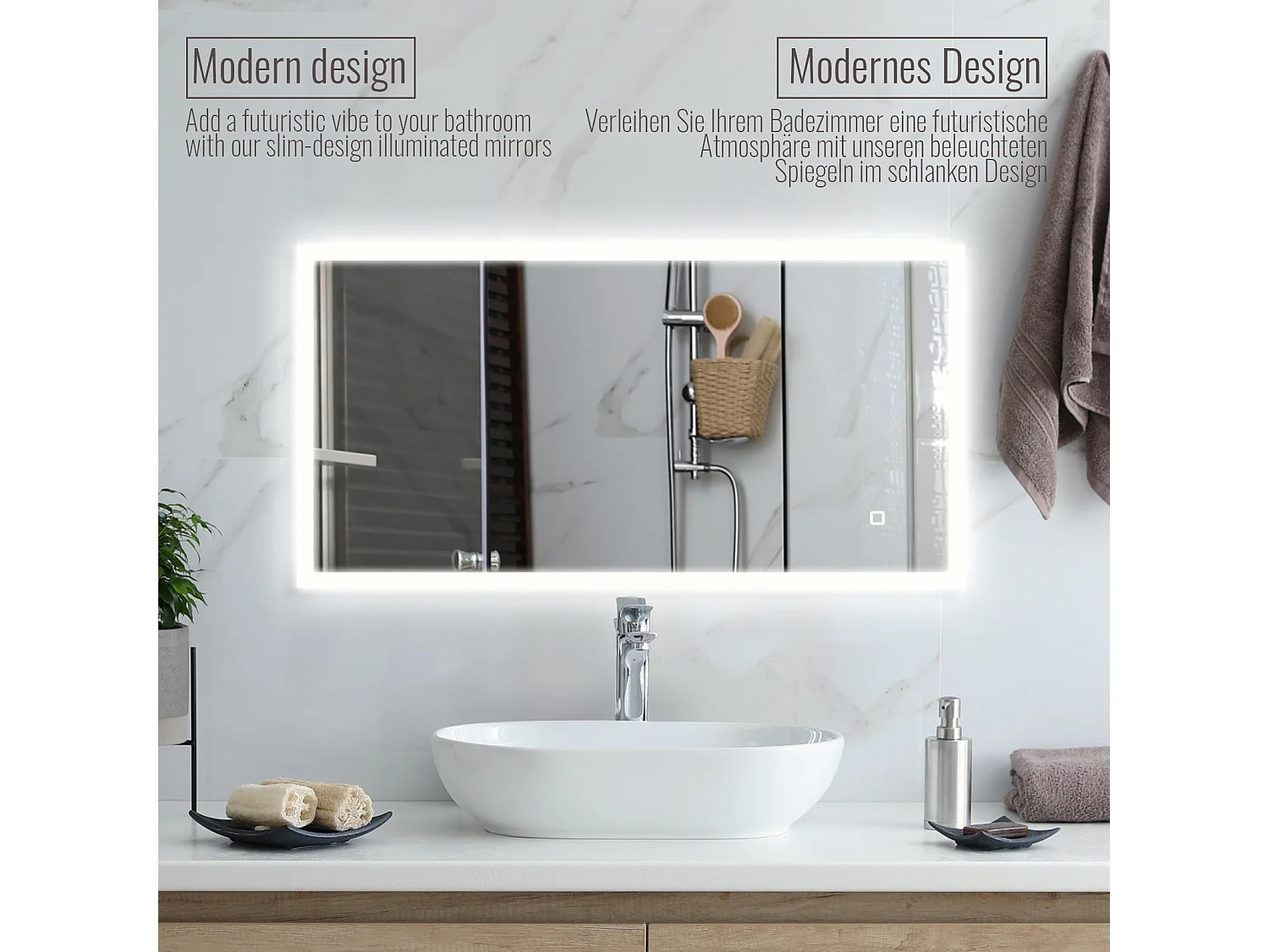 Miroir LED - 120x60 cm - avec fonction anti-condensation - dimmable