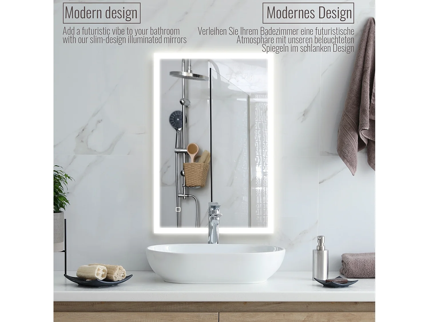 Miroir LED - 100x60 cm - avec fonction anti-condensation - dimmable