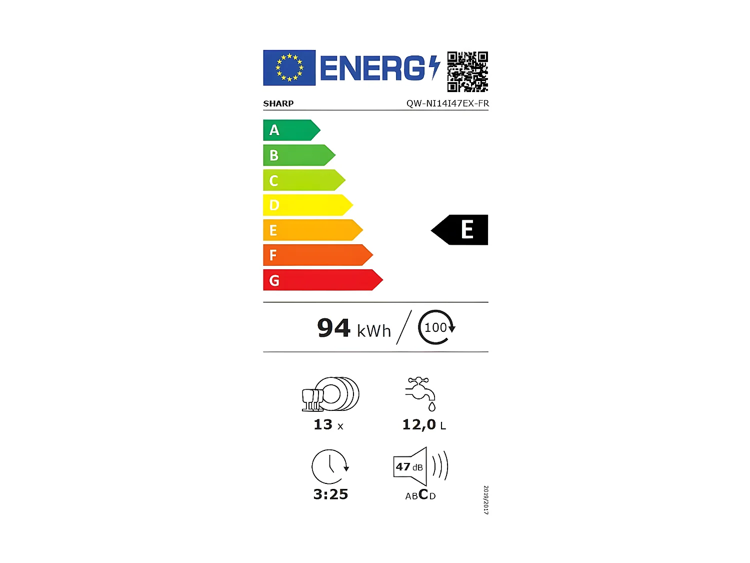 Lave-vaisselle encastrable SHARP 13 Couverts 60cm E, QWNI14I47EX