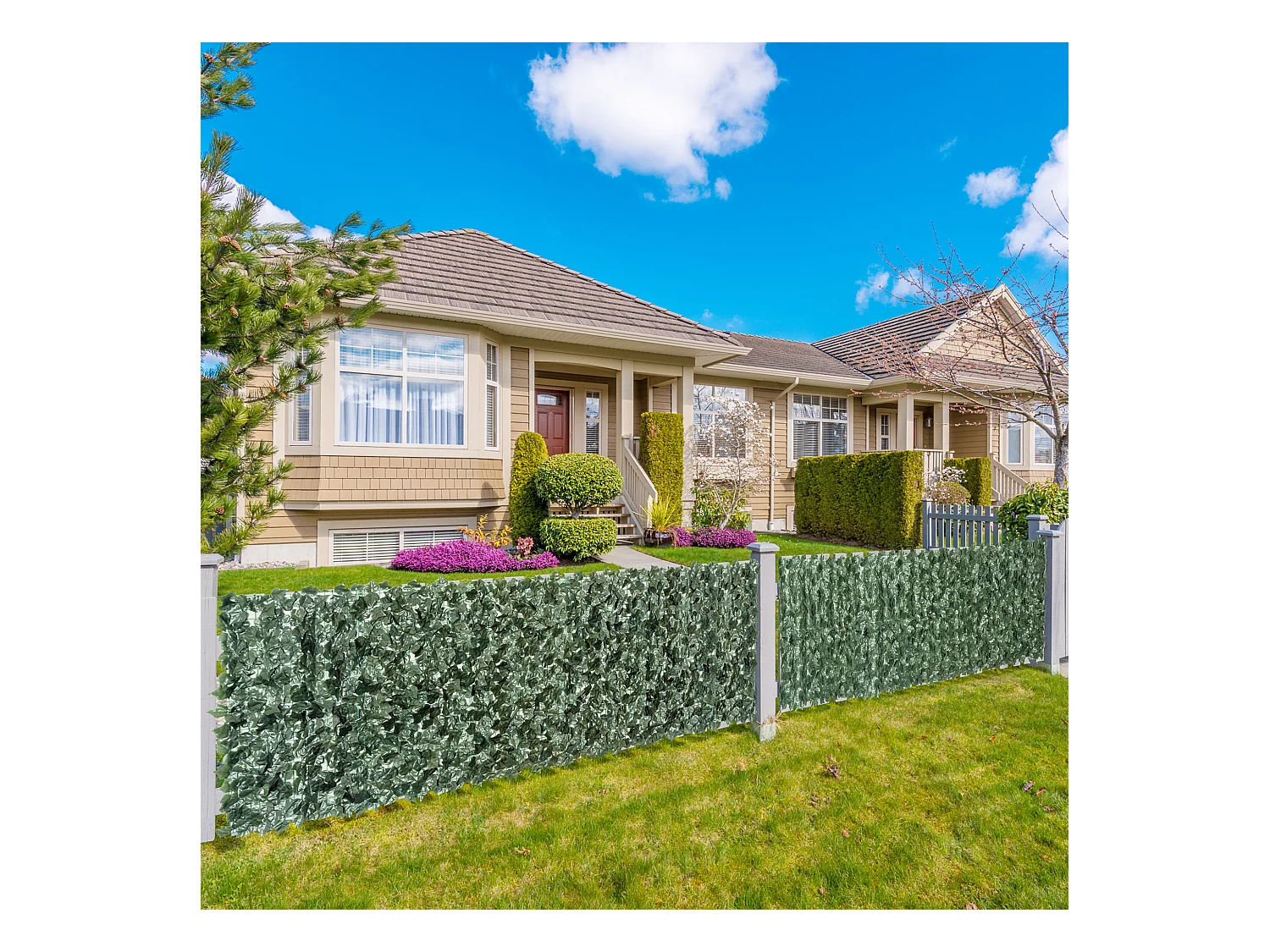 Haie artificielle brise-vue décoration rouleau 2,4L x 1H m feuillage réaliste anti-UV vert