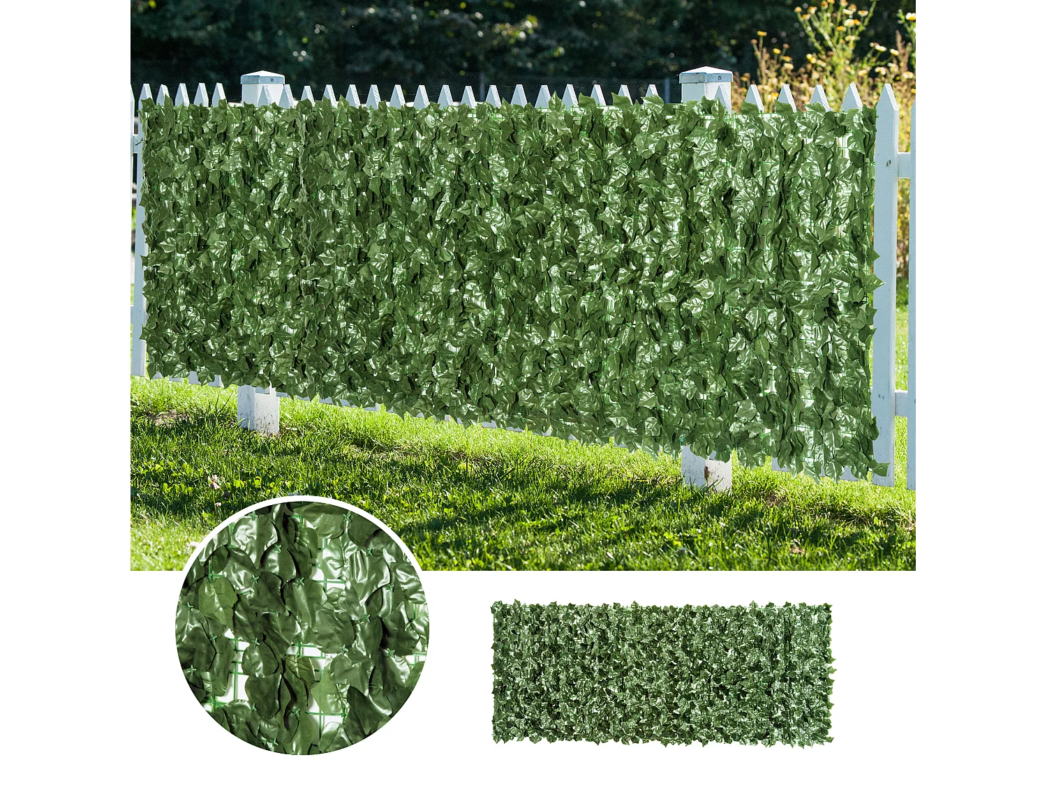 Haie artificielle brise-vue décoration rouleau 2,4L x 1H m feuillage réaliste anti-UV vert