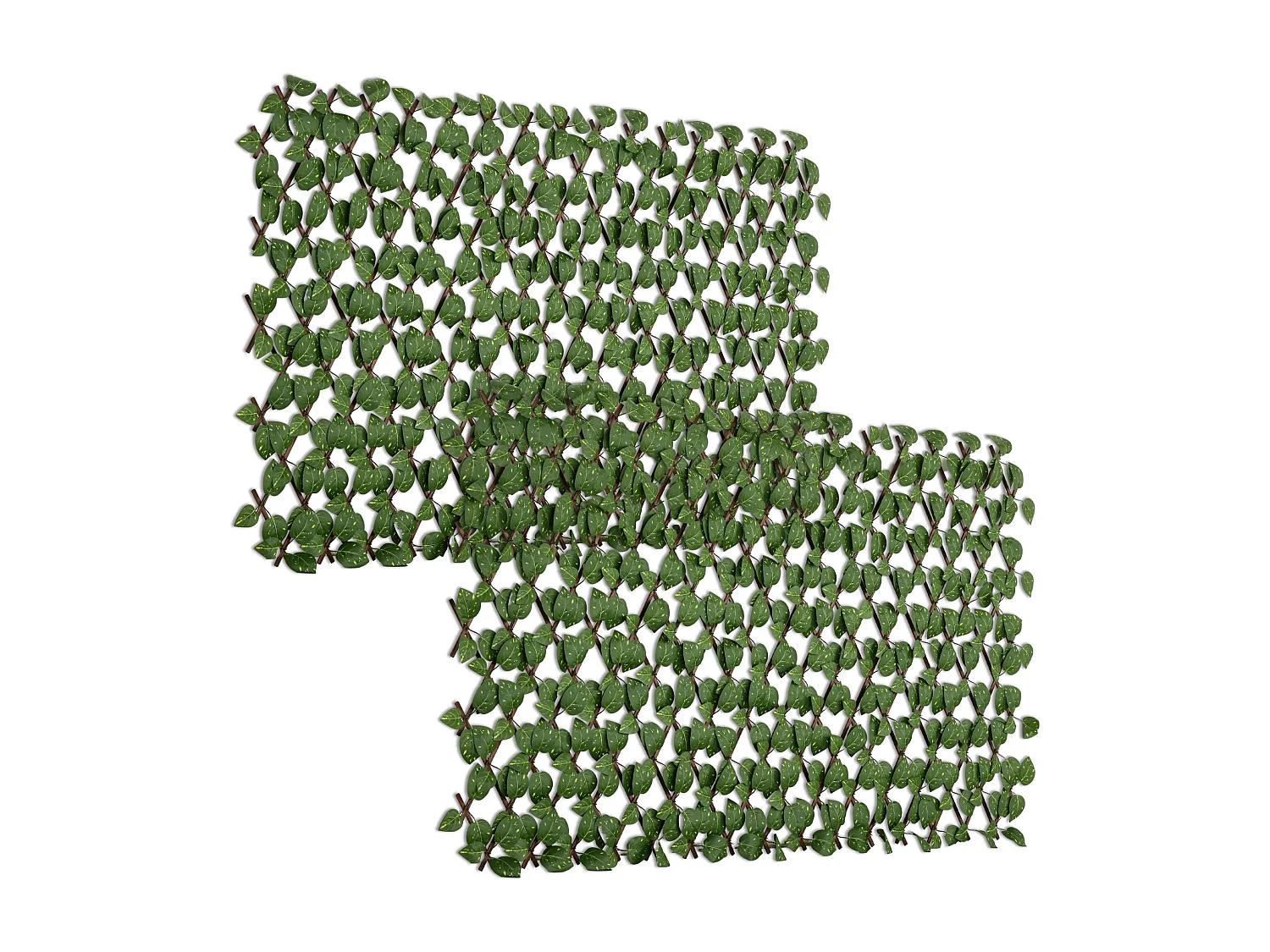 Lot de 2 haies artificielles feuilles de radis - treillis extensibles - brise-vue canisse végétale feuillage réaliste 2L x 1H m PE marron vert