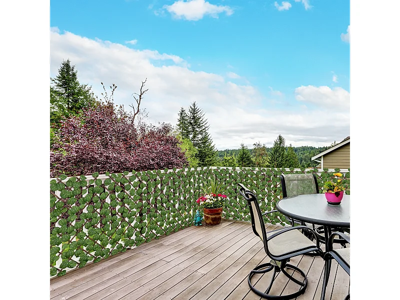 Lot de 2 haies artificielles feuilles de radis - treillis extensibles - brise-vue canisse végétale feuillage réaliste 2L x 1H m PE marron vert